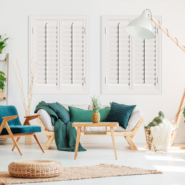 White polywood shutters in living room