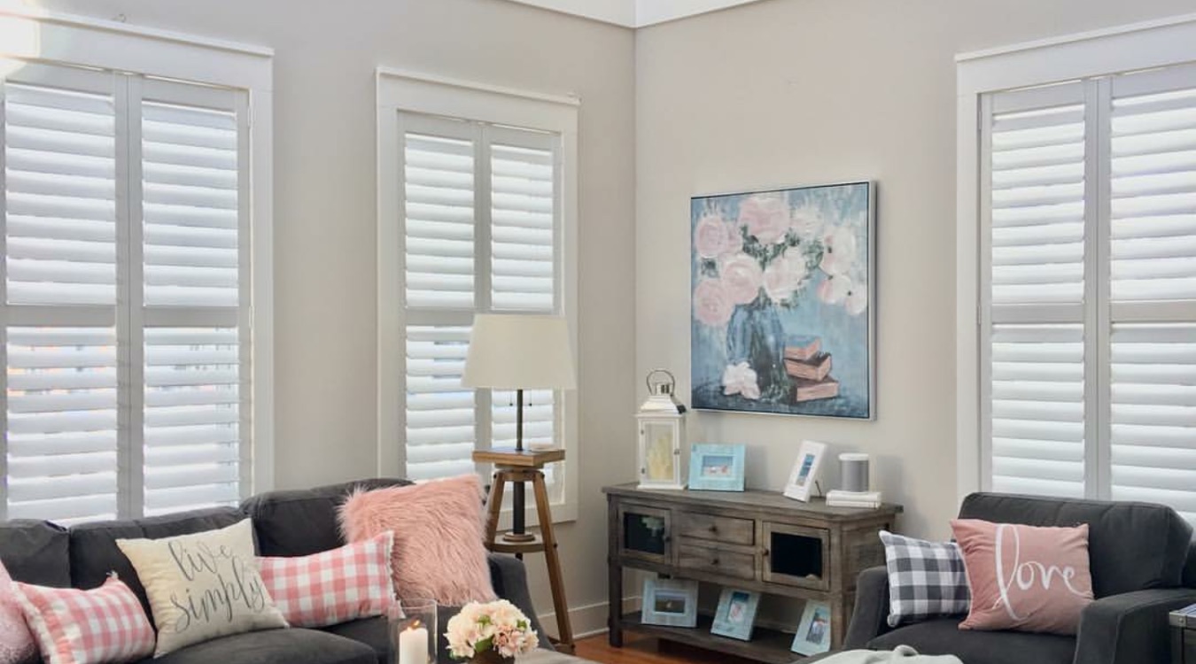 Plantation shutters in modern family room