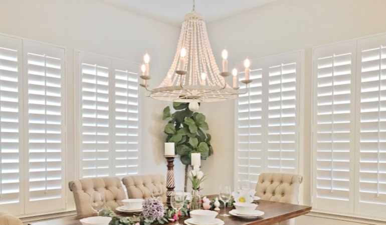 Polywood shutters in a Miami dining room.