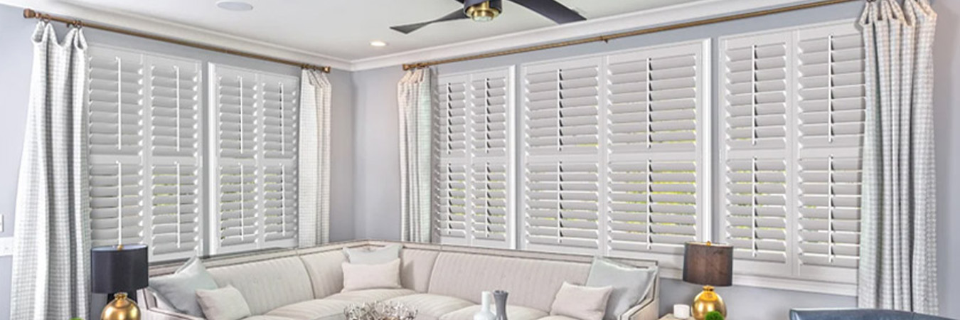 White polywood shutters in a living room